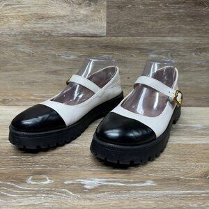 Taomengsi White/Black Cap Toe Mary Janes Women's See picture for Sizing
